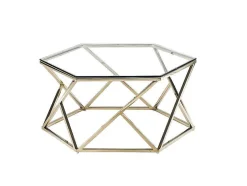 Mesa De Centro Em Vidro Temperado E Aco Inoxidavel Cor Dourado - Keriane De Pascal Morabito