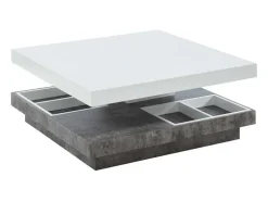 Mesa De Centro Fausto - Tampo Giratorio - Mdf Lacado Branco & Betao