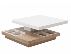 Mesa De Centro Fausto - Tampo Giratorio - Mdf Lacado Branco & Betao