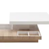 Mesa De Centro Fausto - Tampo Giratorio - Mdf Lacado Branco E Carvalho