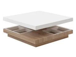 Mesa De Centro Fausto - Tampo Giratorio - Mdf Lacado Branco E Carvalho