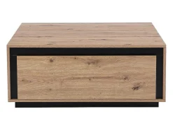 Mesa De Centro 2 Gavetas Em Mdf Cor Natural E Preto - Nalamane