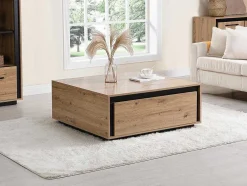 Mesa De Centro 2 Gavetas Em Mdf Cor Natural E Preto - Nalamane
