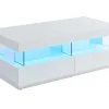Mesa De Centro 2 Gavetas E 2 Nichos Com Leds, Mdf E Vidro Temperado, Lacado A Branco - Fabio