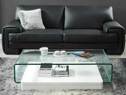 Mesa De Centro Glossie - Vidro Curvado E Mdf Lacado Branco