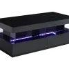 Mesa De Centro - Mdf Lacado Preto - Leds 2 Gavetas & 2 Nichos - Fabio