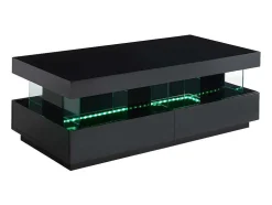 Mesa De Centro - Mdf Lacado Preto - Leds 2 Gavetas & 2 Nichos - Fabio