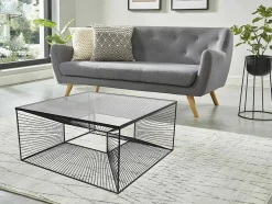 Mesa De Centro Vidro E Metal Em Arame Preto - Clarence