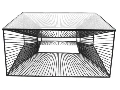 Mesa De Centro Vidro E Metal Em Arame Preto - Clarence