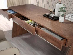 Mesa De Escritório Em Madeira De Nogueira E Aco Preto 3217