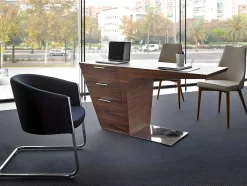 Mesa De Escritório Em Madeira Folheada A Nogueira Com Duas Gavetas Simples 3012
