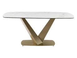 Mesa De Jantar De 6 Lugares Em Ceramica E Metal Efeito Marmore Branco E Dourado - Porelima De Pascal Morabito