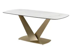 Mesa De Jantar De 6 Lugares Em Ceramica E Metal Efeito Marmore Branco E Dourado - Porelima De Pascal Morabito