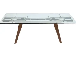 Mesa De Jantar Extensivel Altamira - 6 A 8 Lugares - Vidro Temperado E Metal Efeito Nogueira
