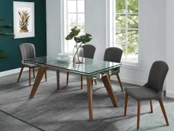 Mesa De Jantar Extensivel Altamira - 6 A 8 Lugares - Vidro Temperado E Metal Efeito Nogueira