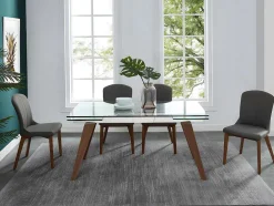 Mesa De Jantar Extensivel Altamira - 6 A 8 Lugares - Vidro Temperado E Metal Efeito Nogueira