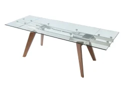 Mesa De Jantar Extensivel Altamira - 6 A 8 Lugares - Vidro Temperado E Metal Efeito Nogueira