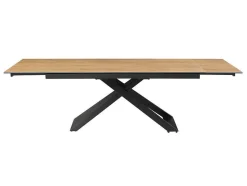 Mesa De Jantar Extensivel 6 A 10 Lugares Em Ceramica, Vidro Temperado E Metal Natural Claro E Preto - Xerena De Pascal Morabito