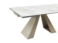 Mesa De Jantar Extensivel 6 A 10 Lugares Em Ceramica E Metal, Efeito Marmore Branco E Bege - Lozipa De Pascal Morabito