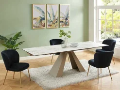 Mesa De Jantar Extensivel 6 A 10 Lugares Em Ceramica E Metal, Efeito Marmore Branco E Bege - Lozipa De Pascal Morabito