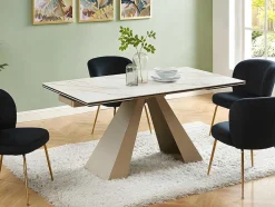 Mesa De Jantar Extensivel 6 A 10 Lugares Em Ceramica E Metal, Efeito Marmore Branco E Bege - Lozipa De Pascal Morabito