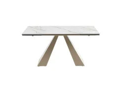 Mesa De Jantar Extensivel 6 A 10 Lugares Em Ceramica E Metal, Efeito Marmore Branco E Bege - Lozipa De Pascal Morabito