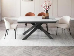 Mesa De Jantar Extensivel De 6 A 10 Lugares Em Ceramica E Metal Efeito Marmore Branco E Antracite - Corema De Pascal Morabito