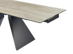 Mesa De Jantar Extensivel De 6 A 10 Lugares Em Ceramica, Vidro Temperado E Metal Natural Claro E Preto - Suniva