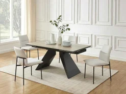 Mesa De Jantar Extensivel De 6 A 10 Lugares Em Ceramica, Vidro Temperado E Metal Natural Claro E Preto - Suniva