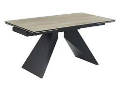 Mesa De Jantar Extensivel De 6 A 10 Lugares Em Ceramica, Vidro Temperado E Metal Natural Claro E Preto - Suniva