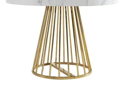 Mesa De Jantar Extensivel De 2 A 12 Lugares Em Mdf E Aco Efeito Marmore Branco E Dourado - Firela