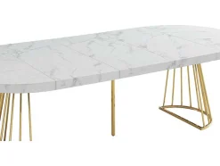 Mesa De Jantar Extensivel De 2 A 12 Lugares Em Mdf E Aco Efeito Marmore Branco E Dourado - Firela