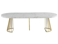 Mesa De Jantar Extensivel De 2 A 12 Lugares Em Mdf E Aco Efeito Marmore Branco E Dourado - Firela