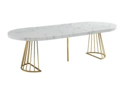 Mesa De Jantar Extensivel De 2 A 12 Lugares Em Mdf E Aco Efeito Marmore Branco E Dourado - Firela