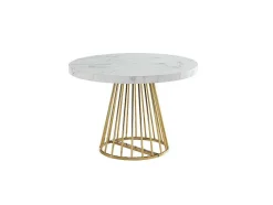 Mesa De Jantar Extensivel De 2 A 12 Lugares Em Mdf E Aco Efeito Marmore Branco E Dourado - Firela