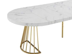 Mesa De Jantar Extensivel De 2 A 12 Lugares Em Mdf E Aco Efeito Marmore Branco E Dourado - Firela
