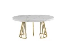 Mesa De Jantar Extensivel De 2 A 12 Lugares Em Mdf E Aco Efeito Marmore Branco E Dourado - Firela