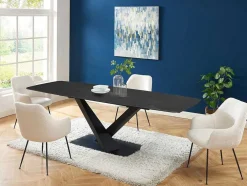 Mesa De Jantar Extensivel De 6 A 10 Lugares Em Vidro Temperado, Ceramica E Metal, Efeito Marmore Preto - Malata De Pascal Morabito