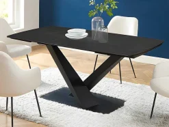 Mesa De Jantar Extensivel De 6 A 10 Lugares Em Vidro Temperado, Ceramica E Metal, Efeito Marmore Preto - Malata De Pascal Morabito