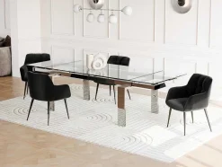 Mesa De Jantar Extensivel Lubana - Vidro Temperado E Metal - 8 A 10 Lugares