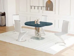 Mesa De Jantar Extensivel Talicia - Vidro Temperado E Metal - 6 A 8 Lugares - Cinzento