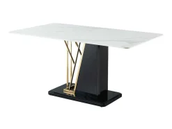 Mesa De Jantar 6 Lugares Em Ceramica E Mdf Efeito Marmore Branco, Dourado E Lacado A Preto - Ballarat