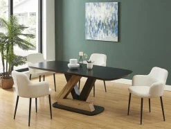 Mesa De Jantar 8 Lugares Em Mdf Preto E Natural Claro - Banemia