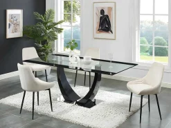 Mesa De Jantar - 8 Lugares - Mdf E Vidro Temperado - Preta - Mezzo
