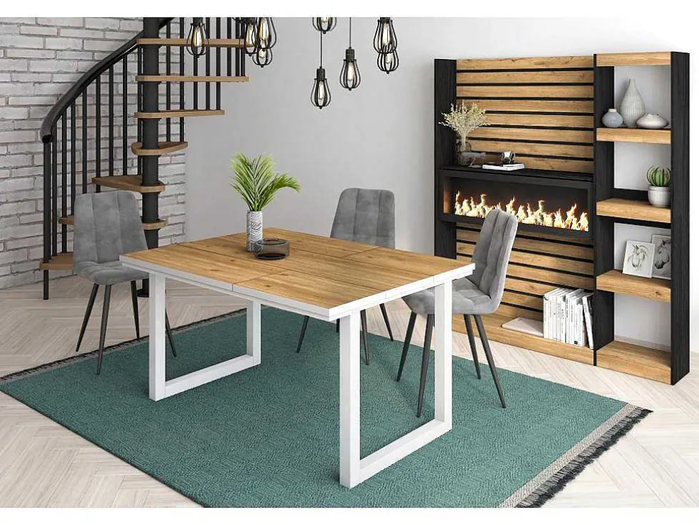 Mesa De Sala De Jantar, 6 Péssoas, 140, Robusto E Estavel Gracas A Sua Estrutura E Pernas Solidas, Oak E Branca, Industrial