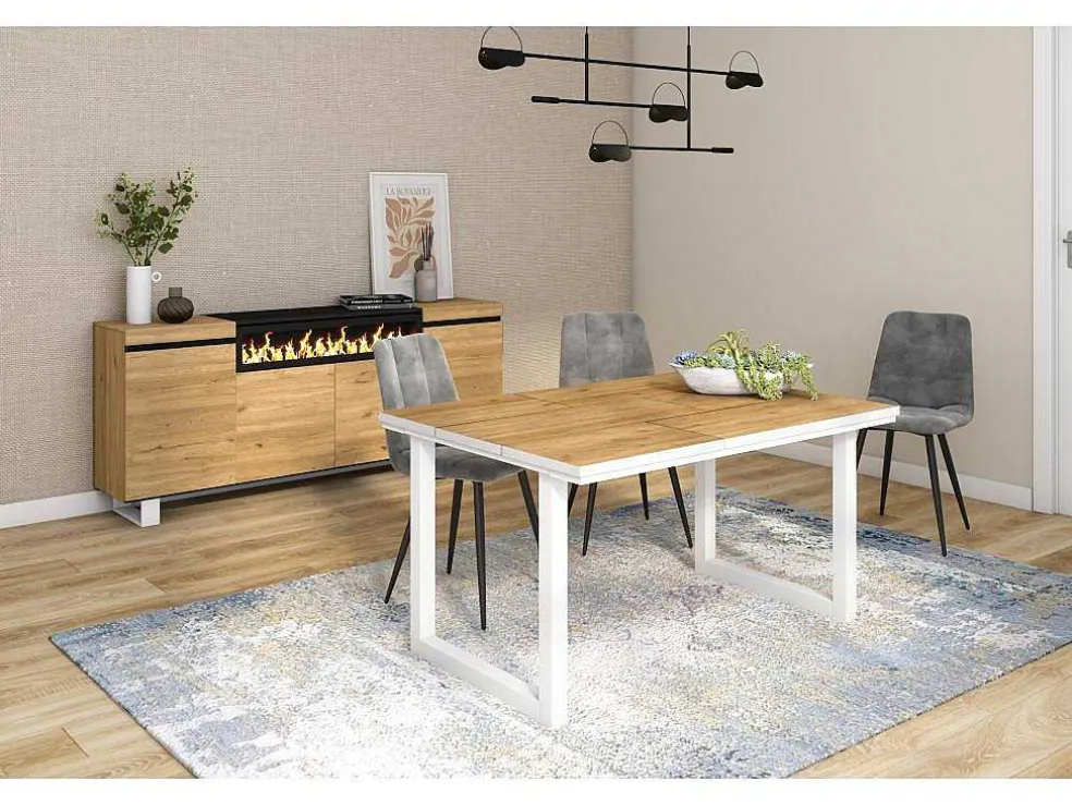 Mesa De Sala De Jantar, 6 Péssoas, 140, Robusto E Estavel Gracas A Sua Estrutura E Pernas Solidas, Oak E Branca, Industrial
