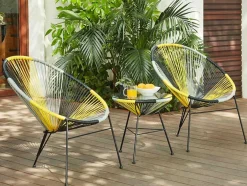 Mobiliário De Jardim De Fibra De Resina Entrancada - Amarelo, Cinzento, Preto: 2 Cadeiras E Uma Mesa - Alios Ii
