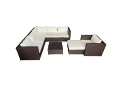 Mobiliário De Jardim De Resina Castanha Cargese 7 Lugares - Almofadas De Creme