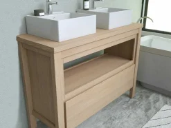 Móvel De Casa De Banho Com Lavatório Duplo De Pousar, Folha De Carvalho, 120 Cm - Cosmoti