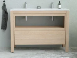 Móvel De Casa De Banho Com Lavatório De Encastrar, Folha De Carvalho, 120 Cm - Cosmoti